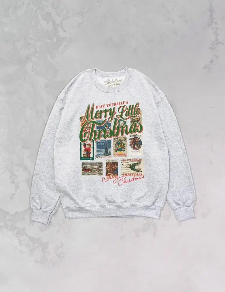 Have a Merry Christmas, Stamps Oversized 90's Sweatshirt: Ash Gray - Posh Finds