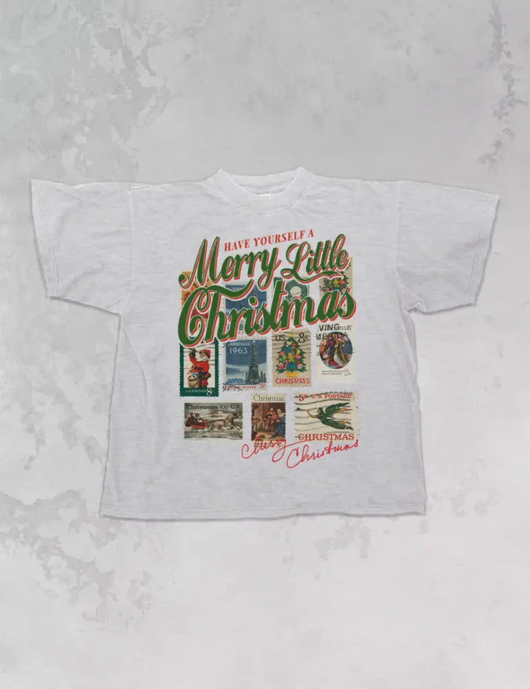 Have a Merry Christmas, Stamps Oversized T-Shirt: Ash Gray - Posh Finds