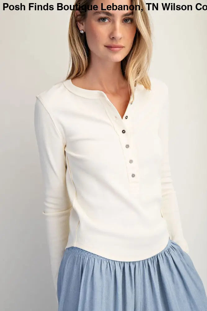 Henley Button Closures Top Ivory - Top