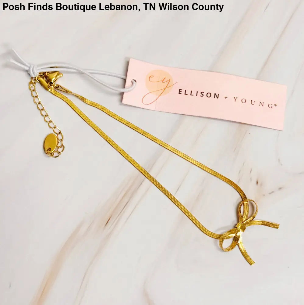 Herringbone Chain Bow Anklet Gold - Posh Finds