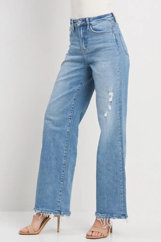 High Rise Wide Leg Jean in Medium Blue - Posh Finds
