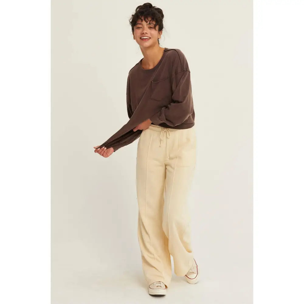 HIGH-WAIST DRAWSTRING PANTS: ALPACA - Posh Finds