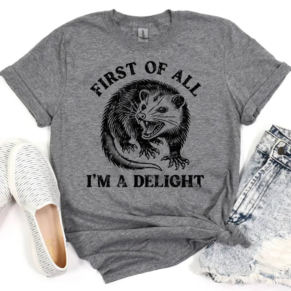 I'm a Delight Possum Graphic Tee in Gray - Posh Finds