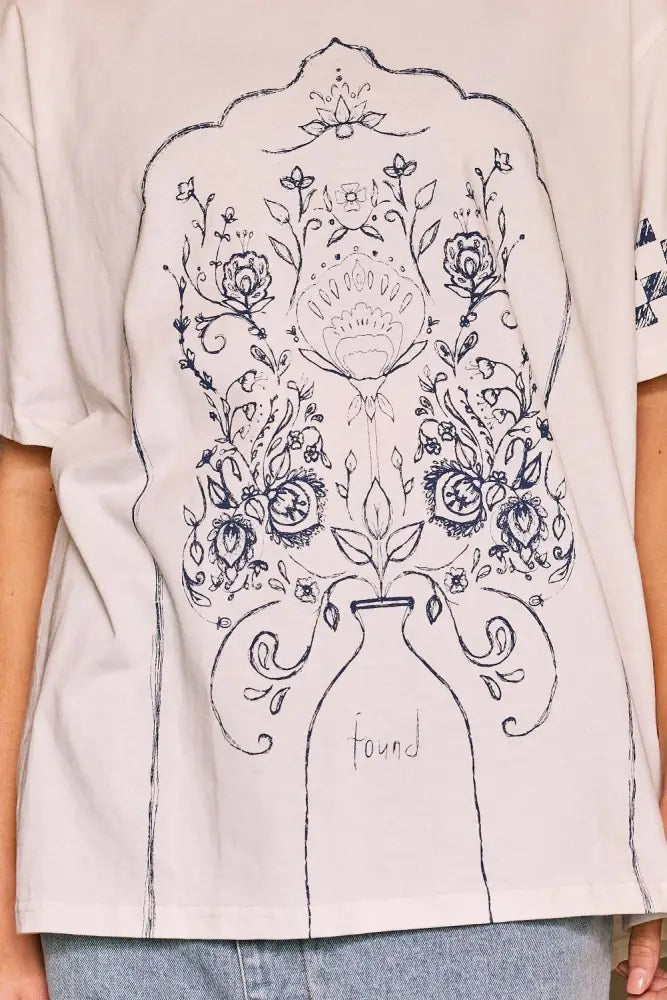 Ivory Flower Graphic Print T-shirt Top - Posh Finds