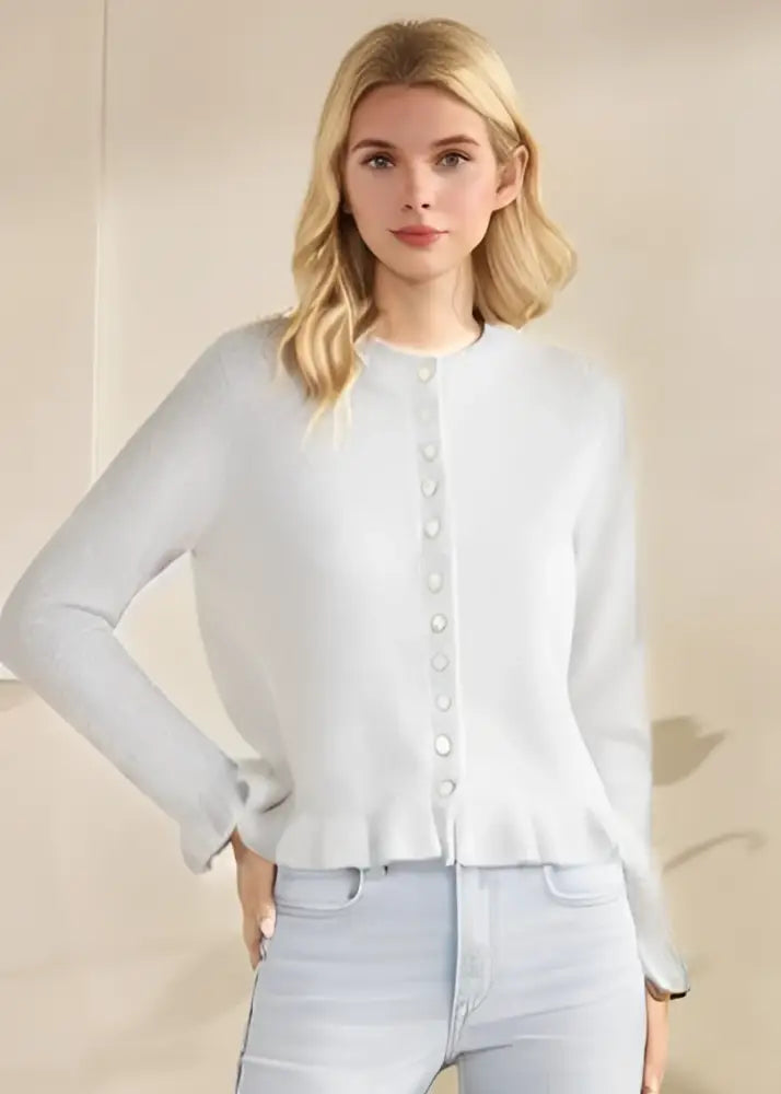 Ivory Ruffled Hem Cardigan - Posh Finds