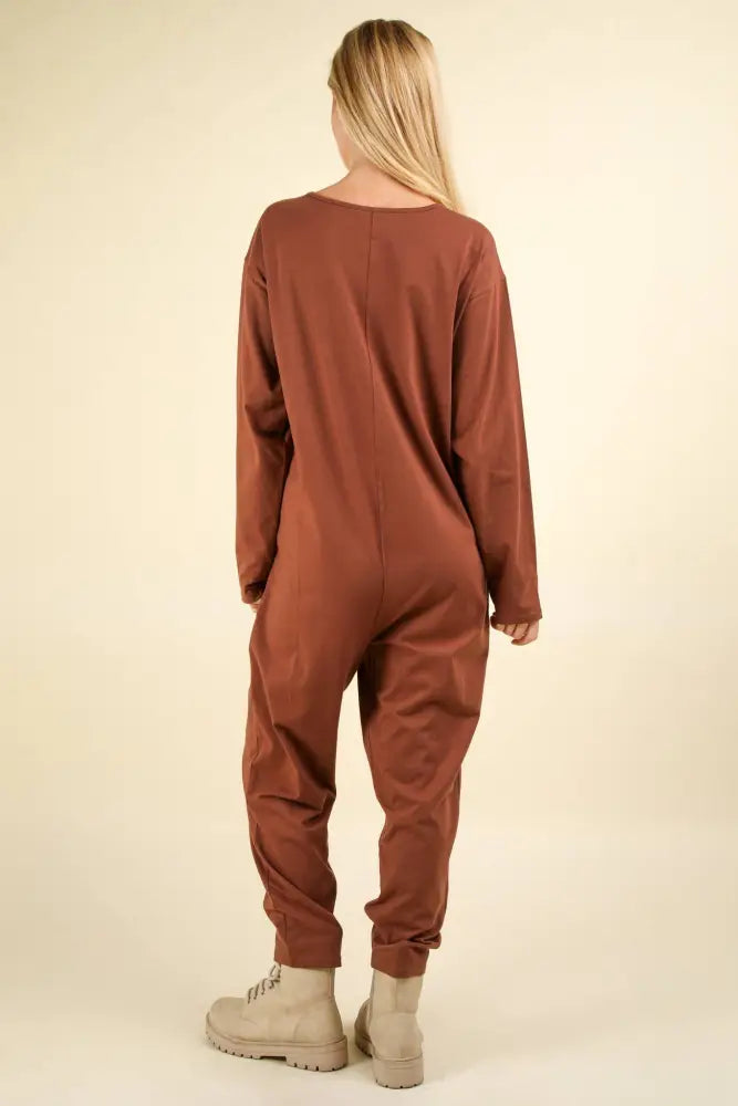 Knit Baggy Comfy Jumpsuit: CHOCO - Posh Finds