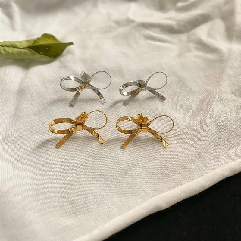 Ribbon Bow Earrings in Gold or Silver