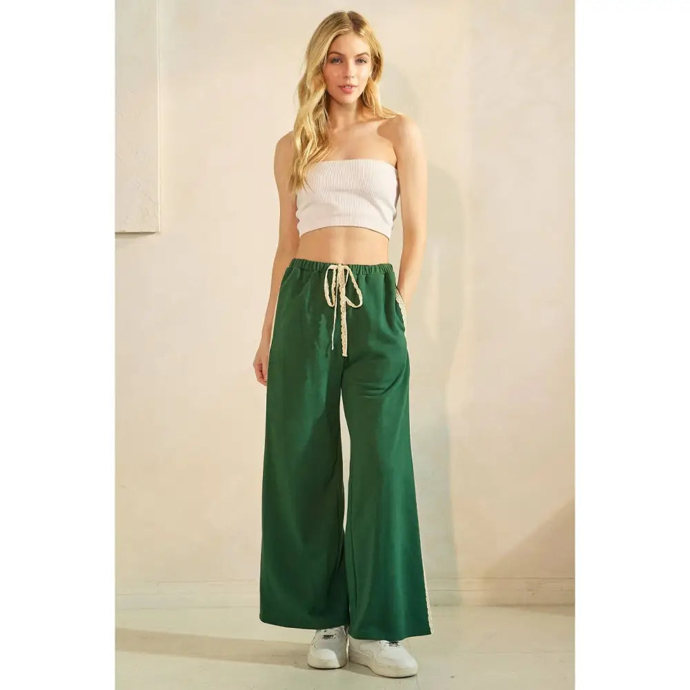 LACE STRIPED ELASTIC WAIST TERRY SWEATPANTS: RED - Posh Finds