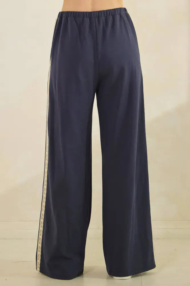 LACE STRIPED ELASTIC WAIST TERRY SWEATPANTS: RED - Posh Finds