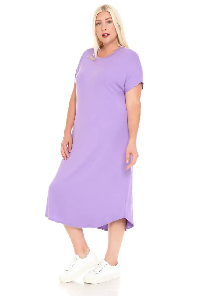 Lavender Plus Size A-Line Drop Shoulder Midi Dress - Women > Dresses