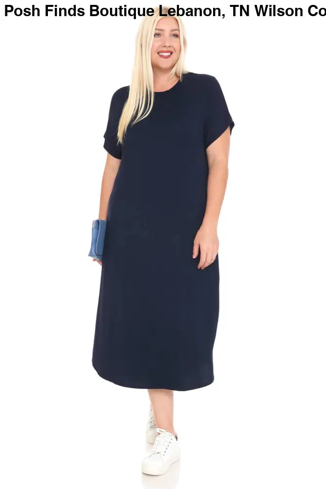 Lavender Plus Size A-Line Drop Shoulder Midi Dress - Women > Dresses