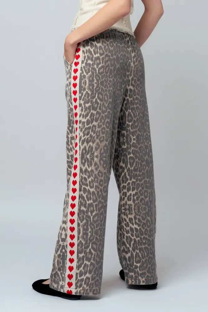 Leopard Print Heart Side Stripe Lounge Pants: LEOPARD - Posh Finds
