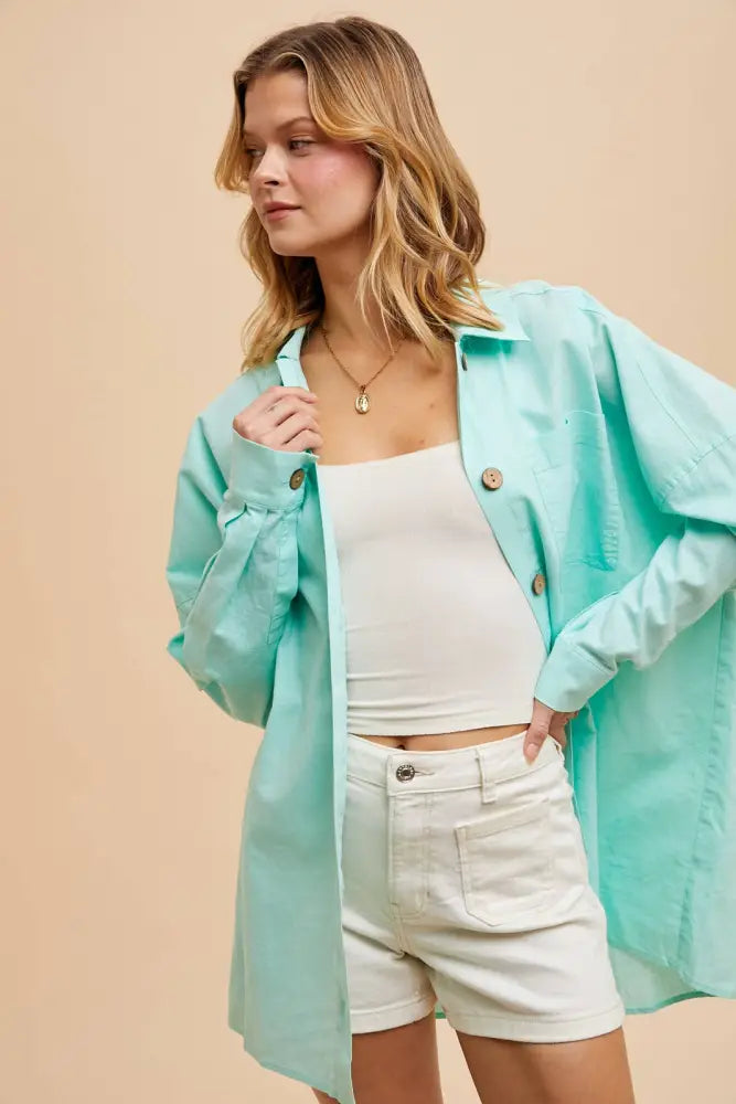 LINEN BLEND BUTTON DOWN: LIMPET - Posh Finds