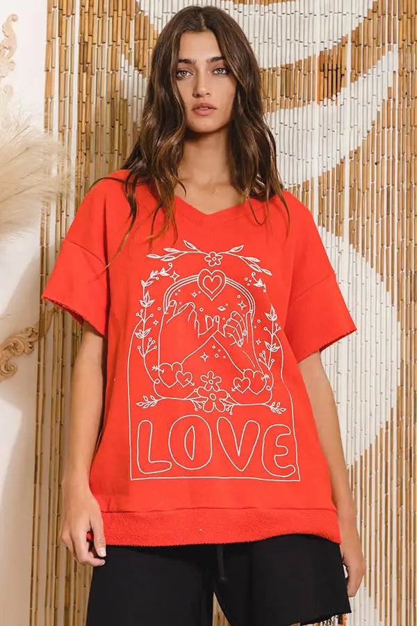Love Graphic French Terry Loose Fit T-shirt: ASH GREY - Posh Finds