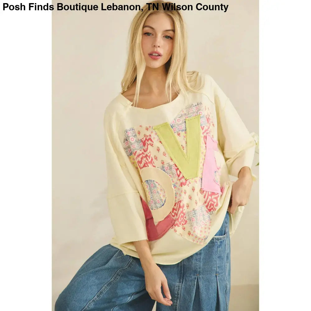 LOVE HEART PATCHWORK TEE Cream - Posh Finds