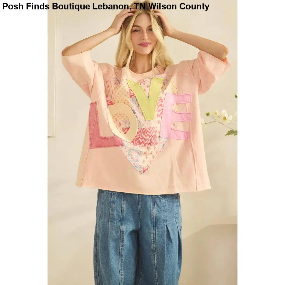 LOVE HEART PATCHWORK TEE Cream - Posh Finds