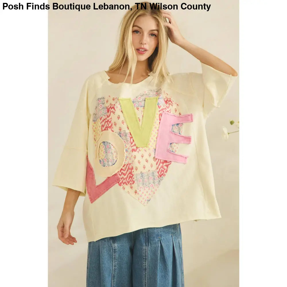 LOVE HEART PATCHWORK TEE Cream - Posh Finds