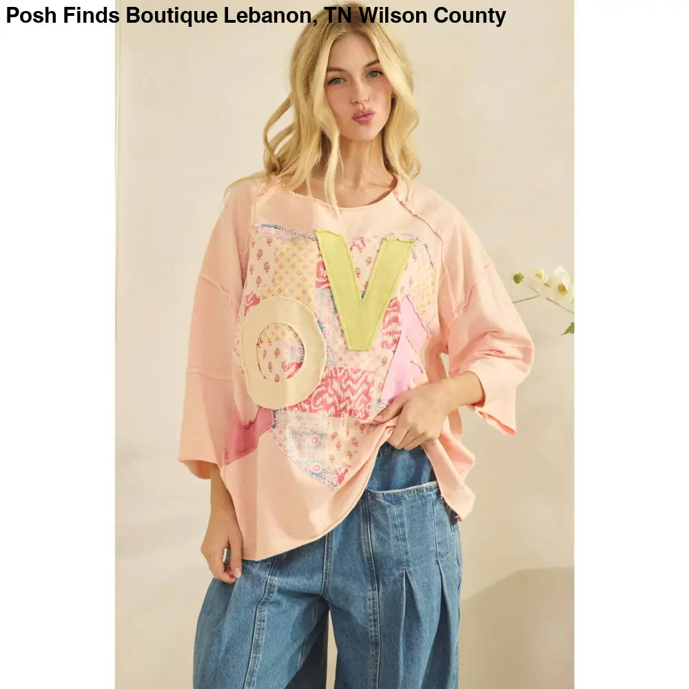 LOVE HEART PATCHWORK TEE Cream - Posh Finds