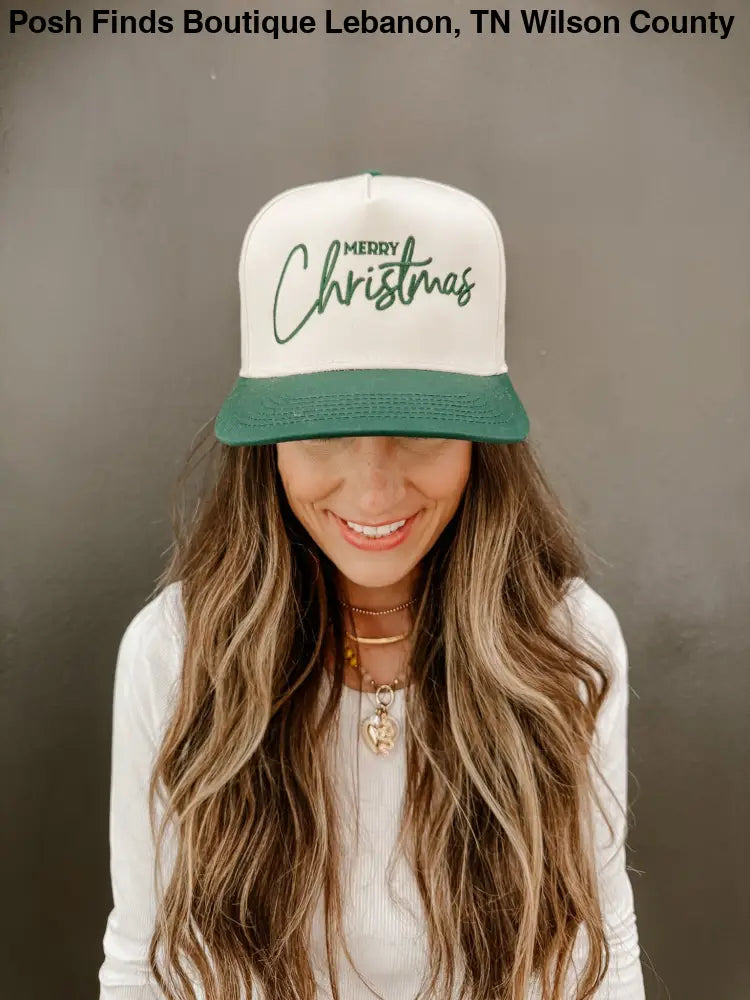 Merry Christmas Trucker Hat Embroidered in Green - Posh Finds