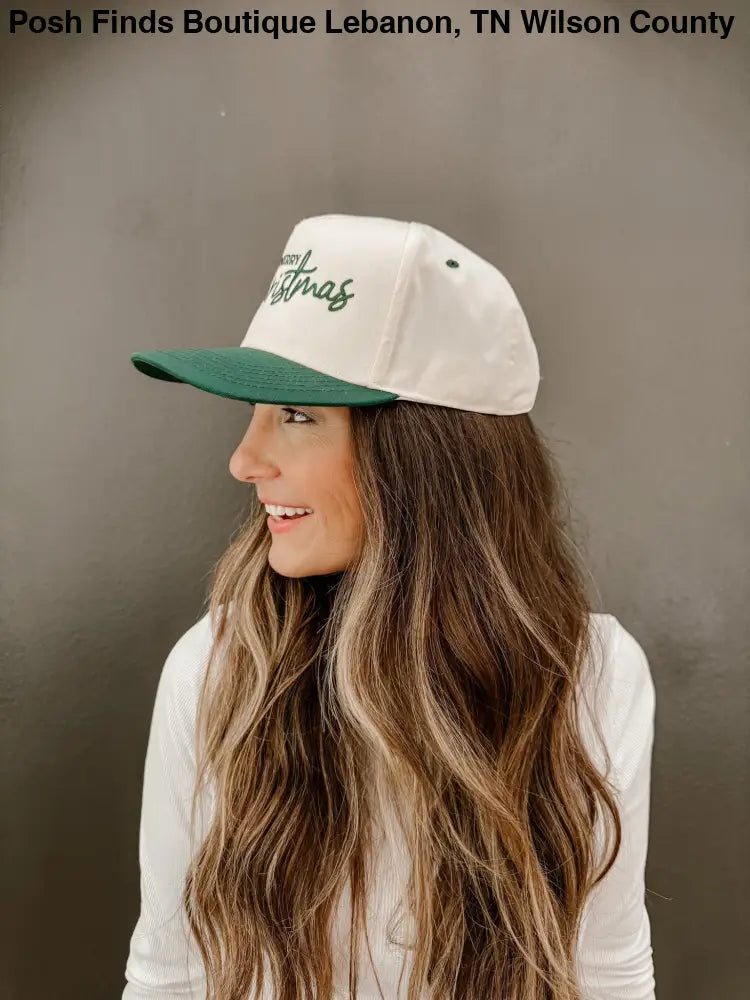 Merry Christmas Trucker Hat Embroidered in Green - Posh Finds