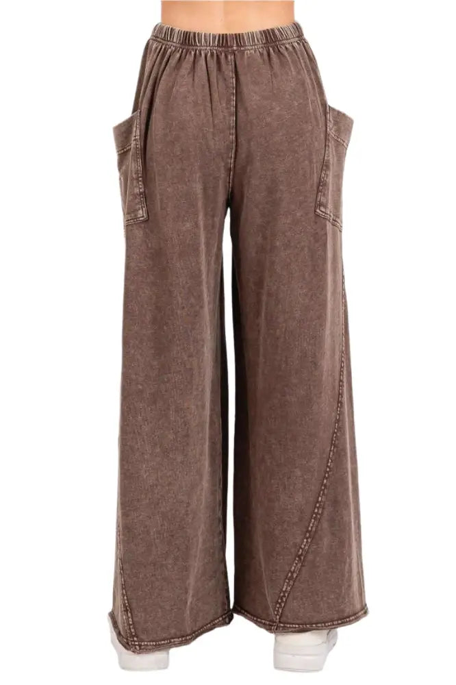 MINERAL WASH DROPPED SIDE POCKET WIDE LEG PANTS: COCO - Posh Finds