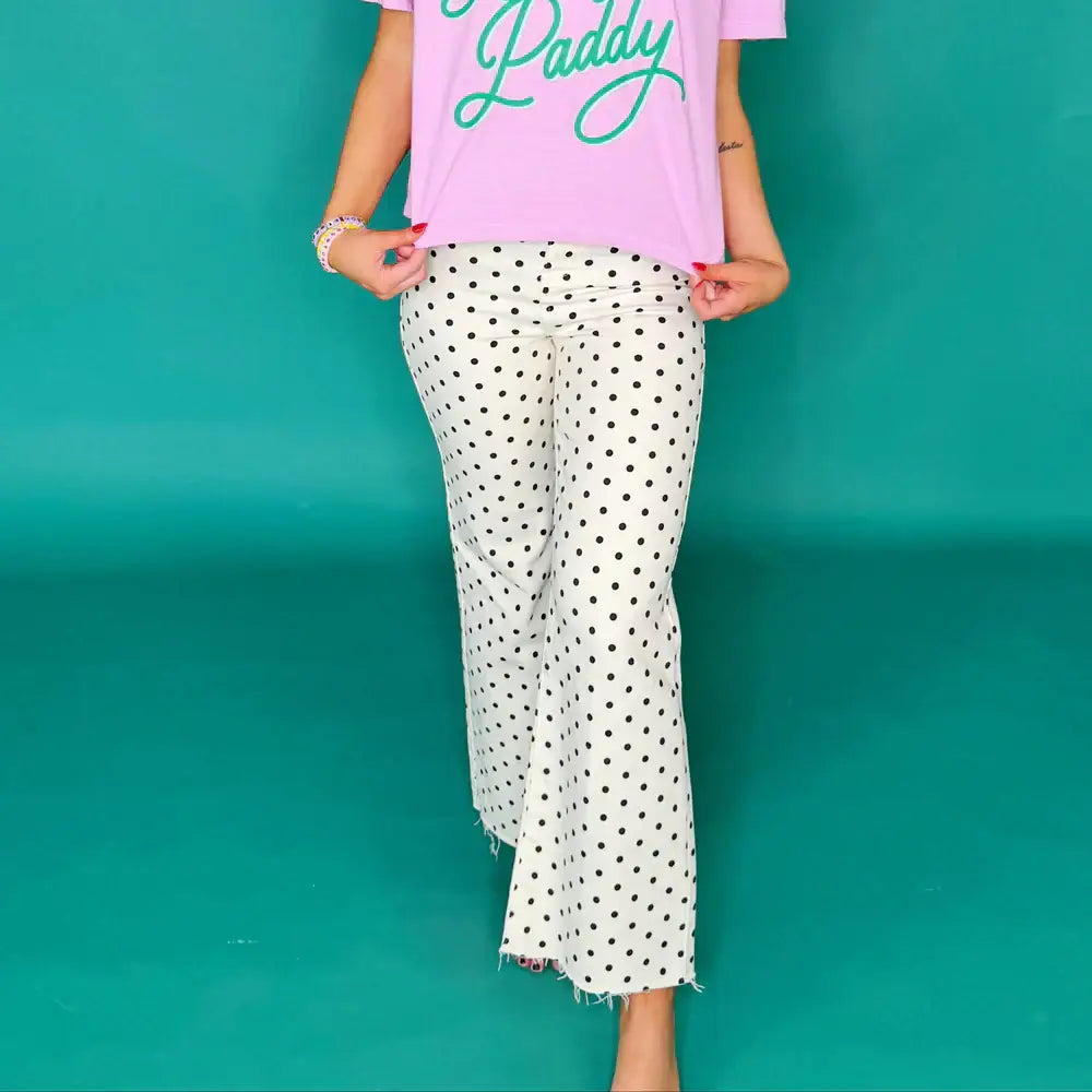 Mini Polka Dot Stretchy Ivory Denim Pants - Posh Finds
