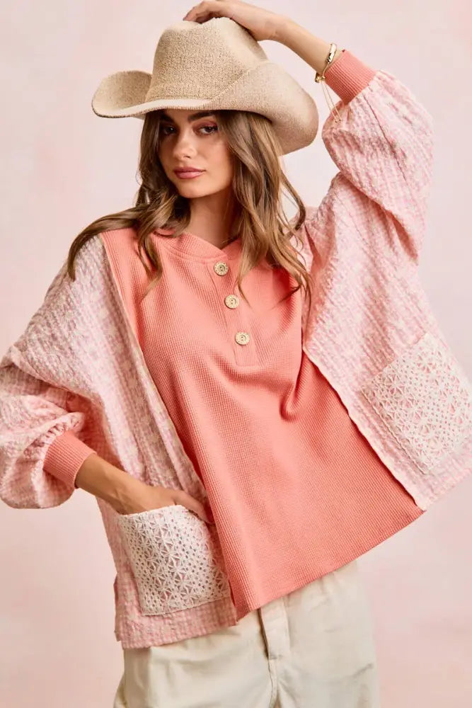 Mix And Match Buttoned Top With Front Pocket: LIGHT BLUE - Posh Finds