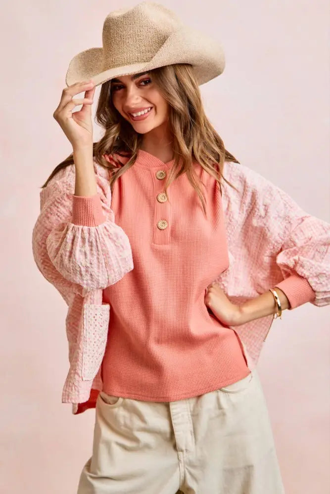 Mix And Match Buttoned Top With Front Pocket: LIGHT BLUE - Posh Finds