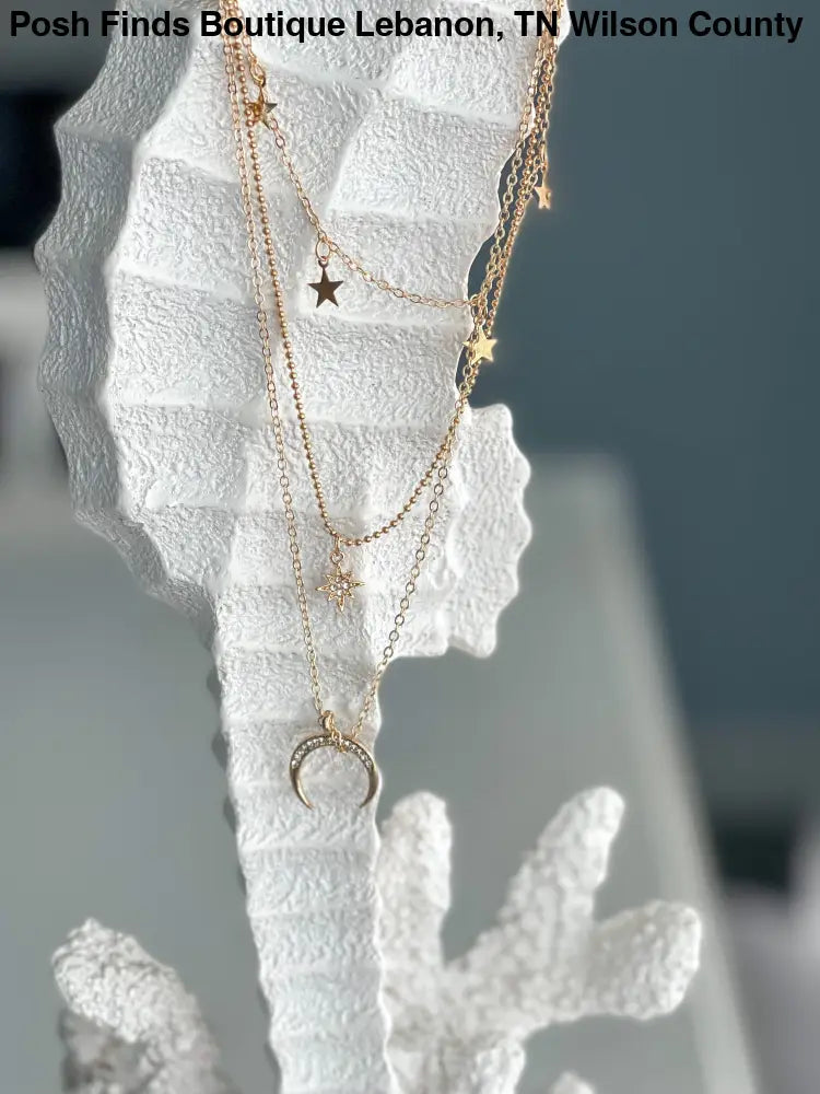 Moon and Stars Layered Necklace in Gold - Posh Finds