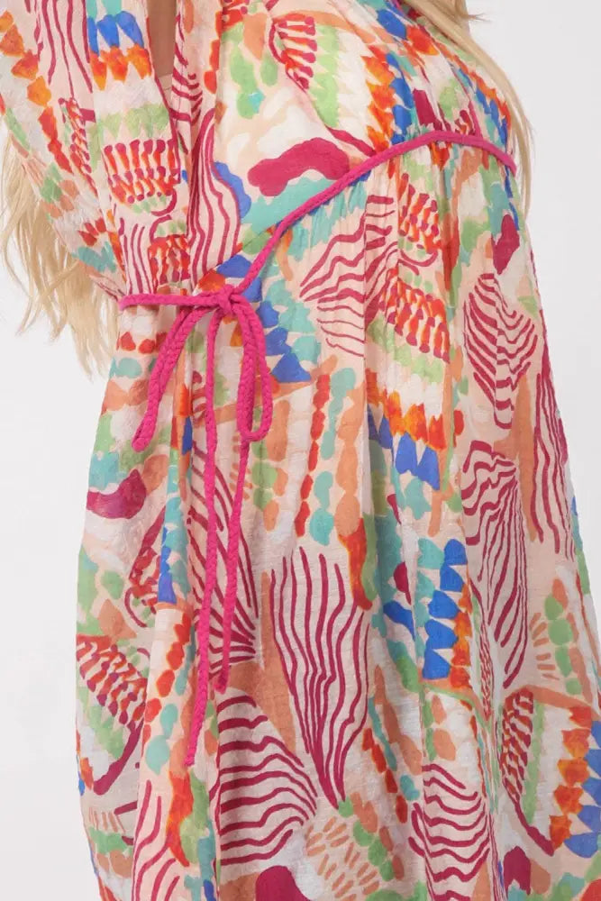 ND31235-Multi Color Printed Coverup Mini Dress: BLUSH / S-M-L/2-2-2