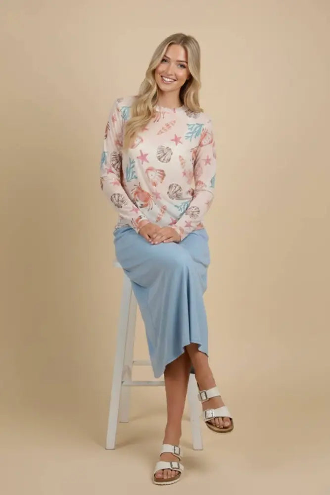 MULTI PATTERN LONG SLEEVE MESH TOP: MULTICOLOR PAISLEY - Posh Finds