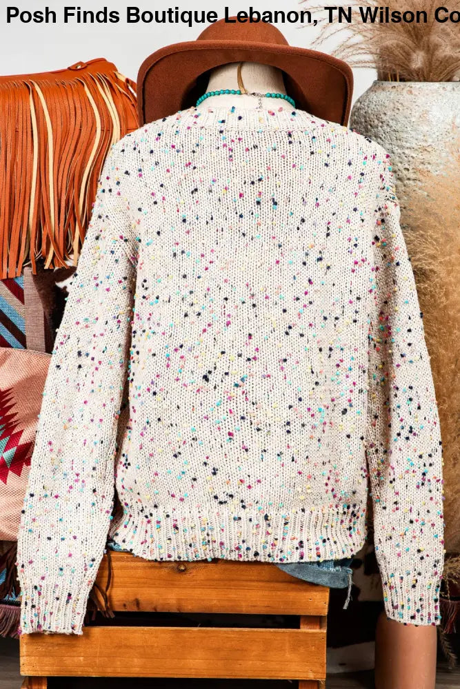 Multicolor Confetti Sweater Cardigan: Apricot - Posh Finds