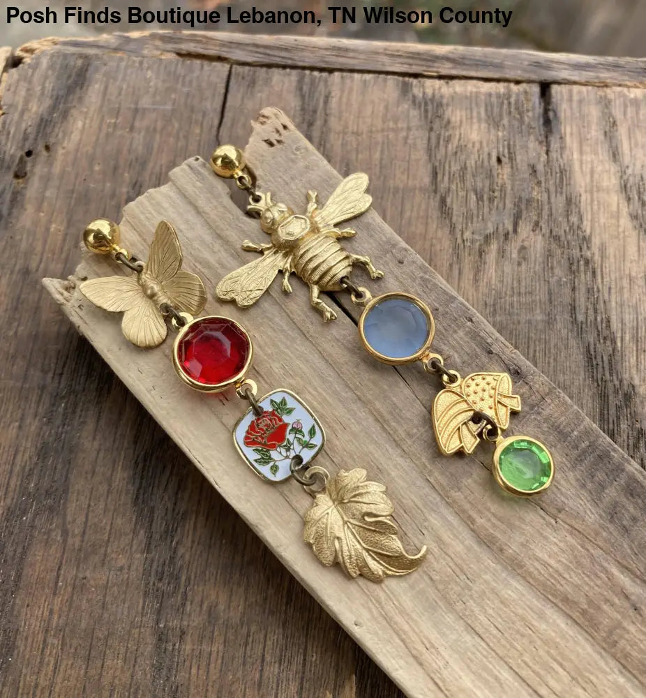 Nature Study Brass & Crystal Charm Earrings - Posh Finds