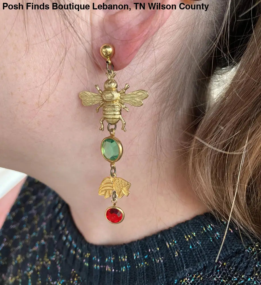 Nature Study Brass & Crystal Charm Earrings - Posh Finds