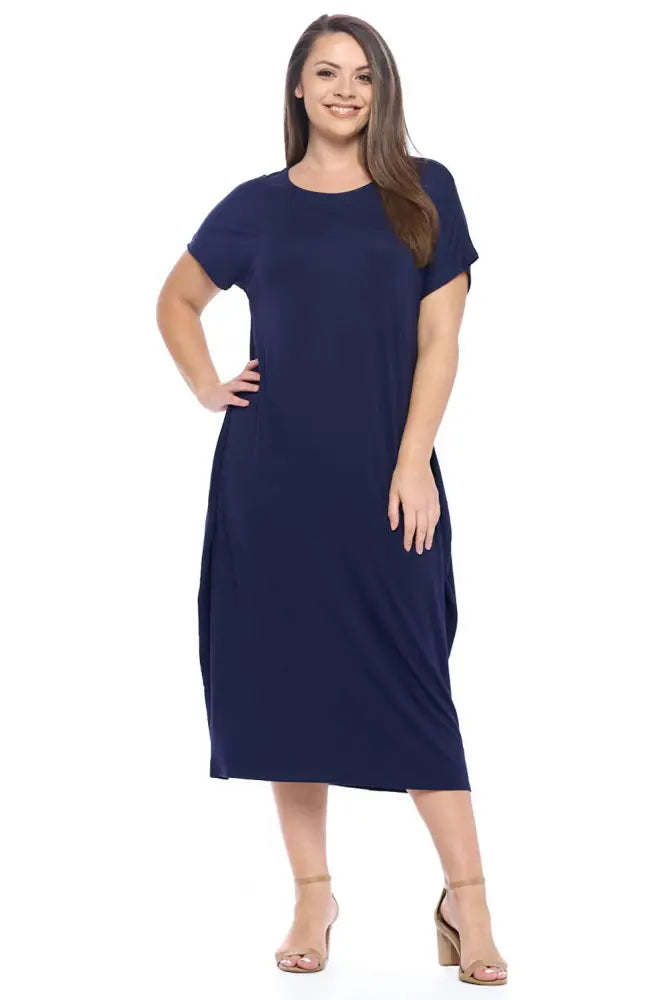 Navy Plus Size Cocoon Maxi Dress with Dolman Sleeves - Women > Dresses