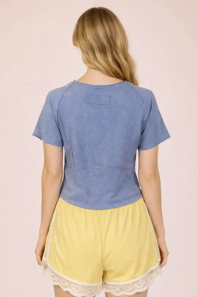 NT12507-Mineral Washed Knit Fitted Casual Crop Top: H GRAY / S-M-L/2-2-2