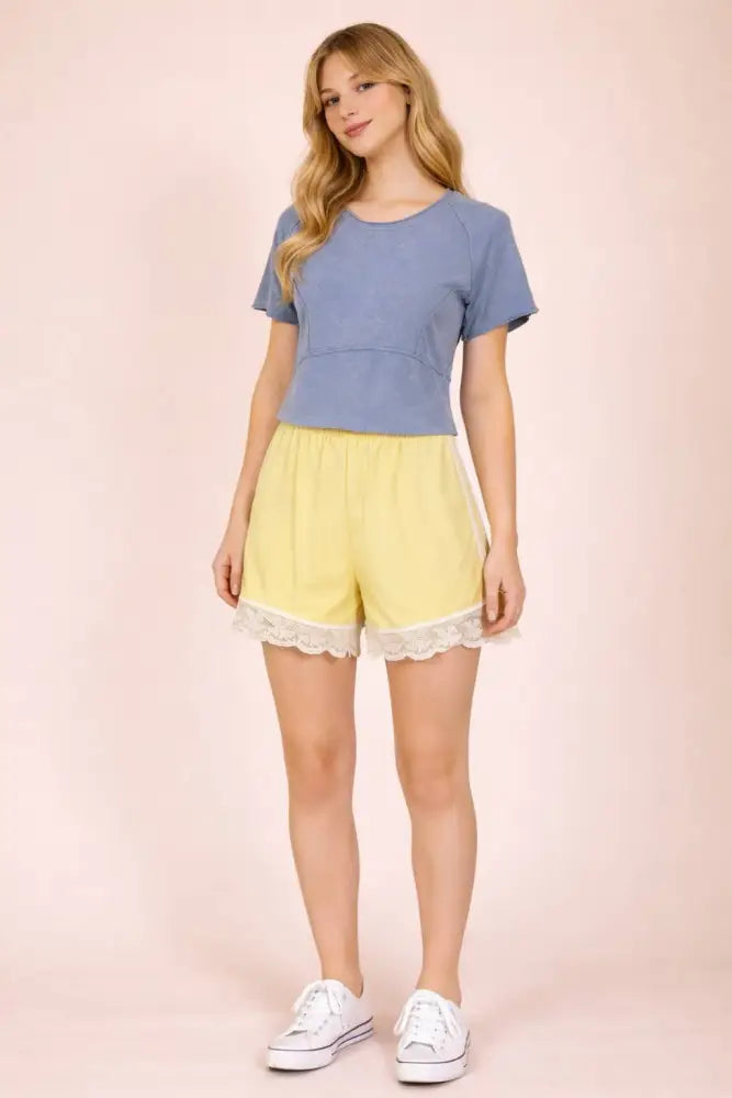 NT12507-Mineral Washed Knit Fitted Casual Crop Top: H GRAY / S-M-L/2-2-2
