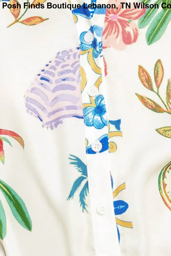Off White Printed Woven Button Top - Top