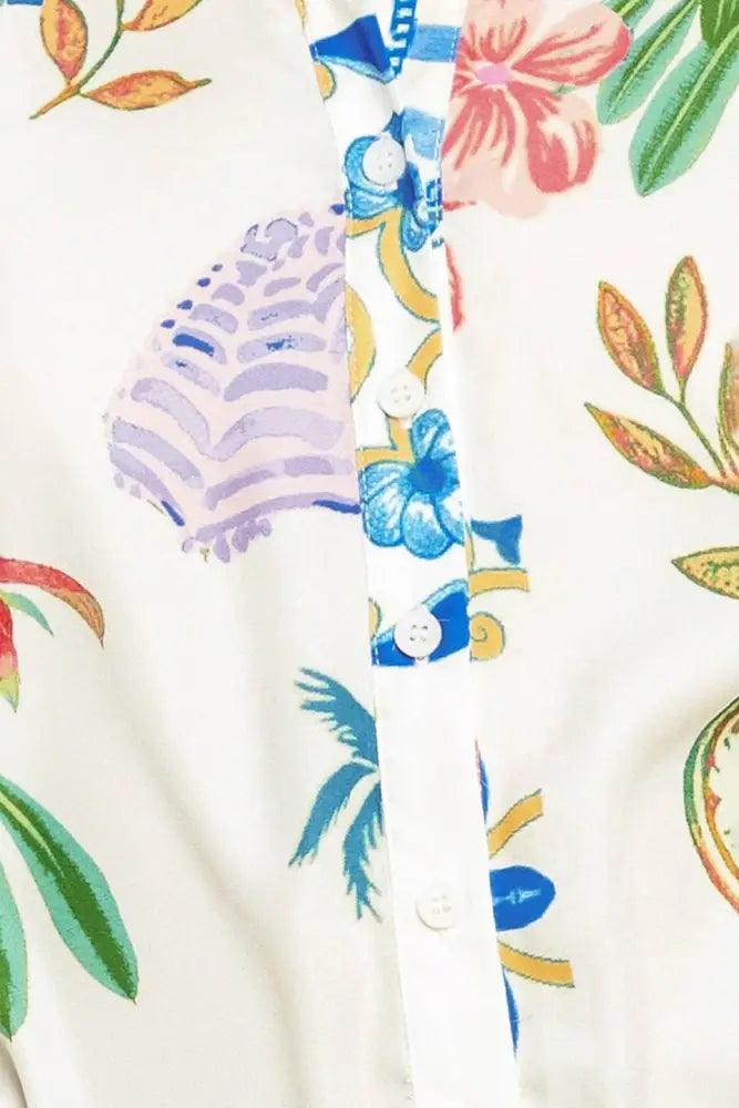 Off White Printed Woven Button Top - Top