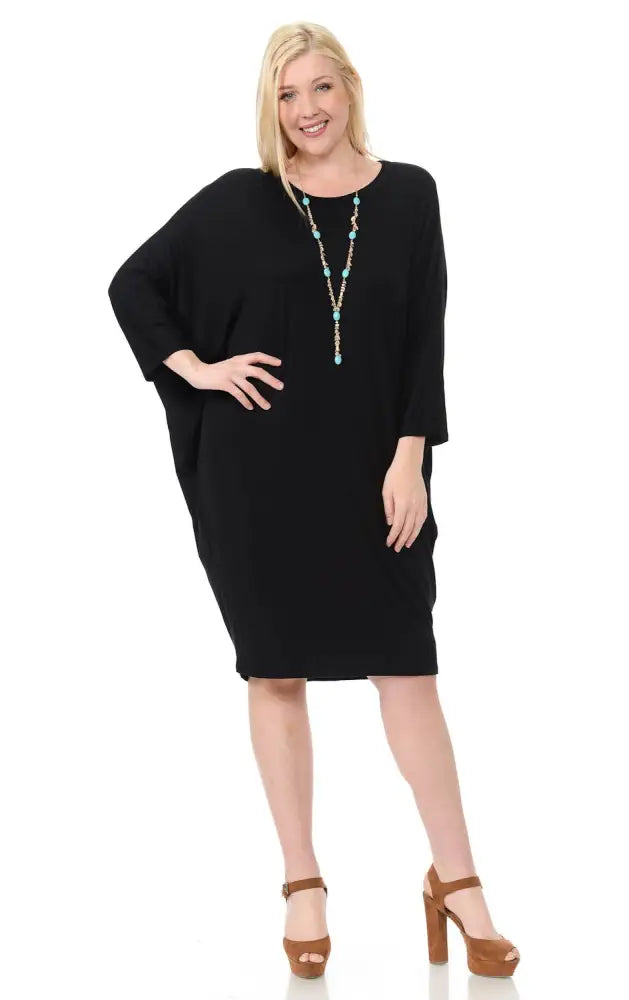 Olive Plus Side Draped Dolman Sleeves Dress - Women > Dresses
