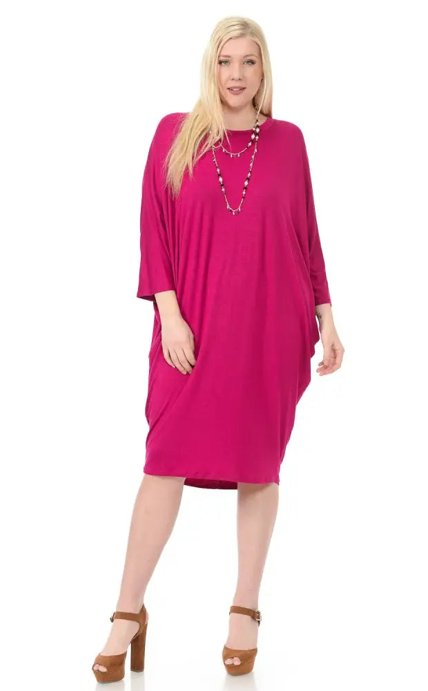 Olive Plus Side Draped Dolman Sleeves Dress - Women > Dresses
