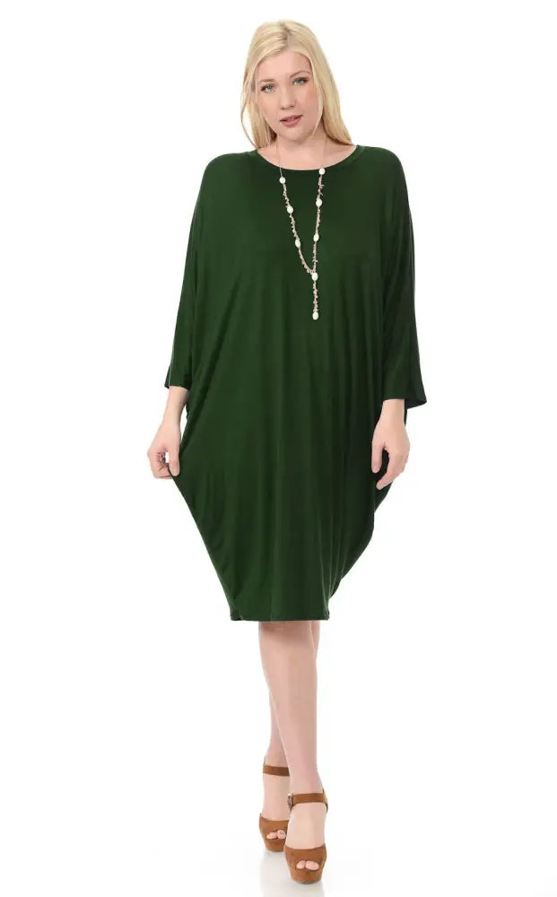 Olive Plus Side Draped Dolman Sleeves Dress - Women > Dresses