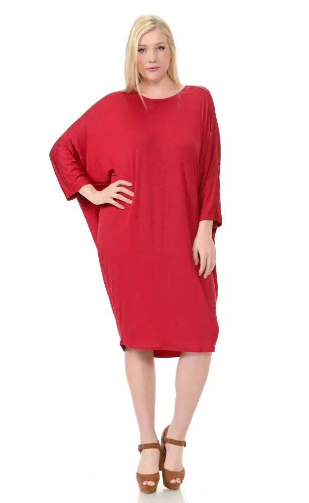 Olive Plus Side Draped Dolman Sleeves Dress - Women > Dresses
