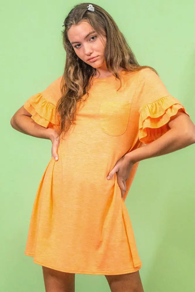 Orange French Terry Pocket Tee Shirt Dress - Women > Dresses