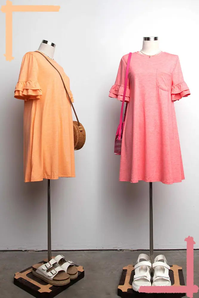 Orange French Terry Pocket Tee Shirt Dress - Women > Dresses