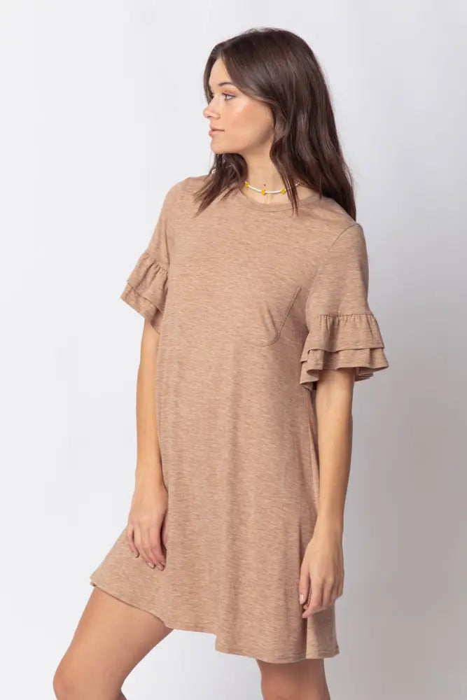 Orange French Terry Pocket Tee Shirt Dress - Women > Dresses
