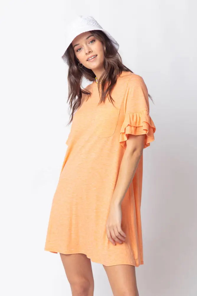 Orange French Terry Pocket Tee Shirt Dress - Women > Dresses
