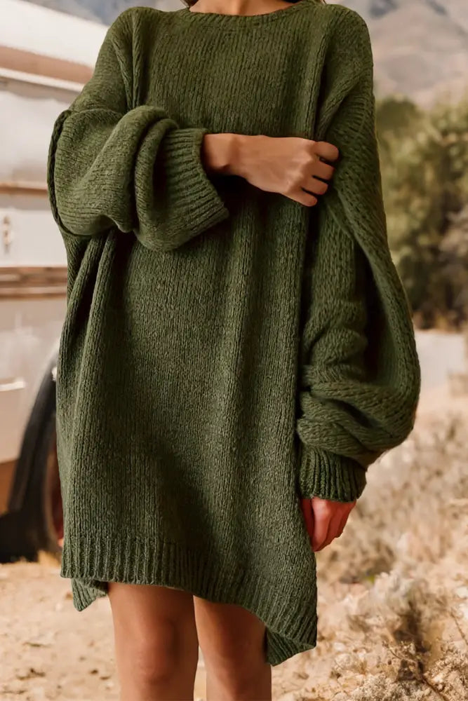 Oversize Drop Shoulder Slouchy Sweater Fall Dress: Green - Posh Finds