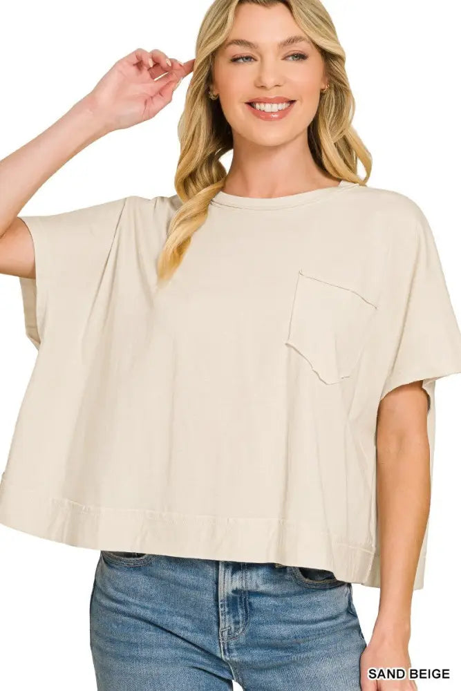 Oversized Boxy Top - Sand Beige - Women > Tops
