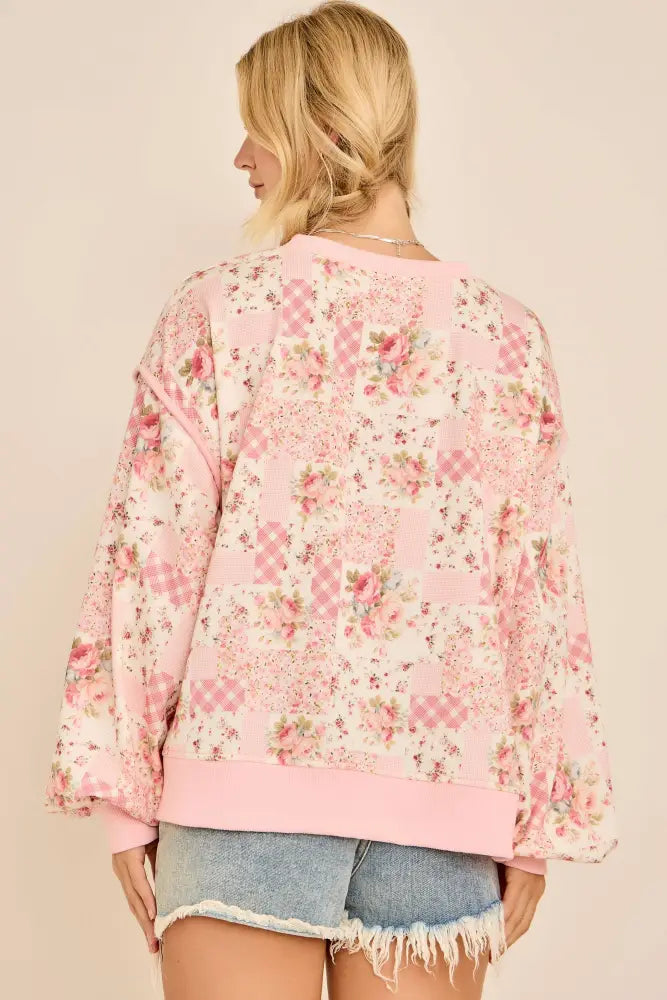 Oversized Patchwork Floral Crewneck Sweatshirt - Posh Finds